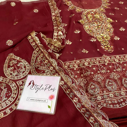 Alizeh Chiffon Maroon Gharara Replica