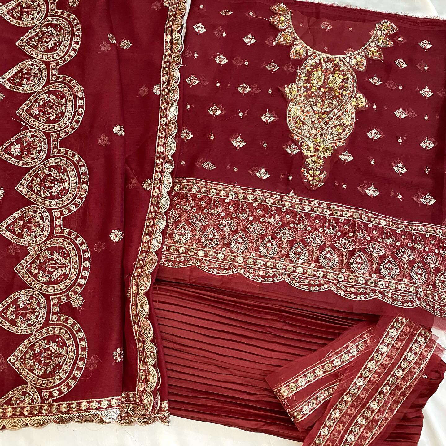 Alizeh Chiffon Maroon Gharara Replica