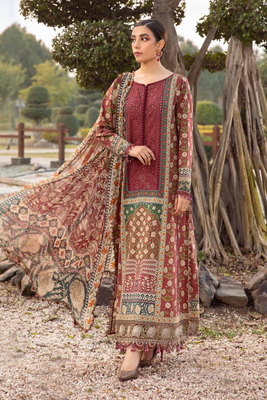 Maria B Maroon printed Lawn