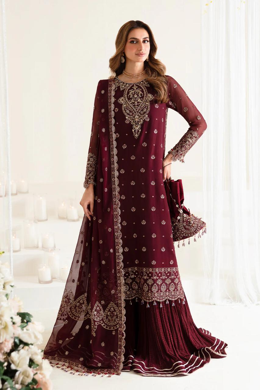 Alizeh Chiffon Maroon Gharara Replica